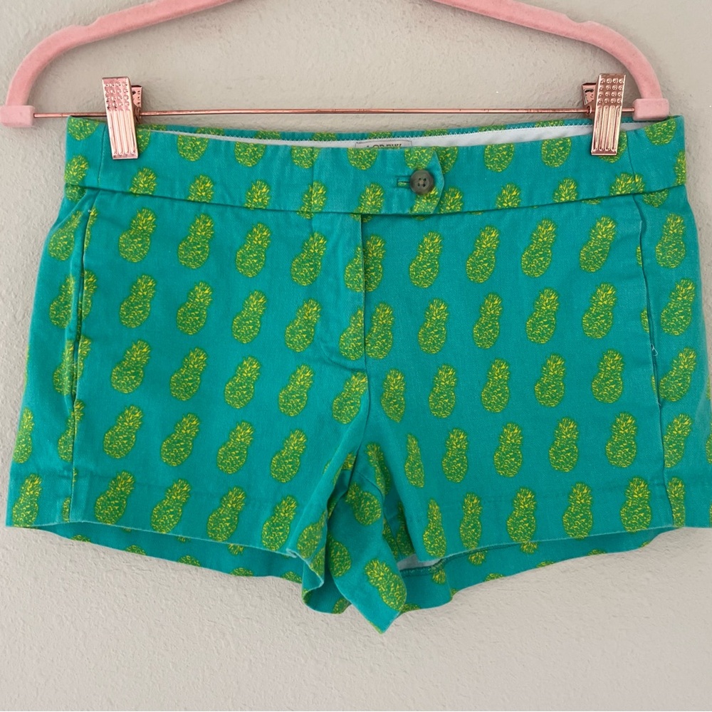 J. Crew Chino Shorts XS 2 Micro Pineapple Green Vacation Resort Beach Tropical